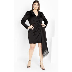 NWT City Chic Elora Long Sleeve Satin Faux Wrap Blazer Dress Size 14